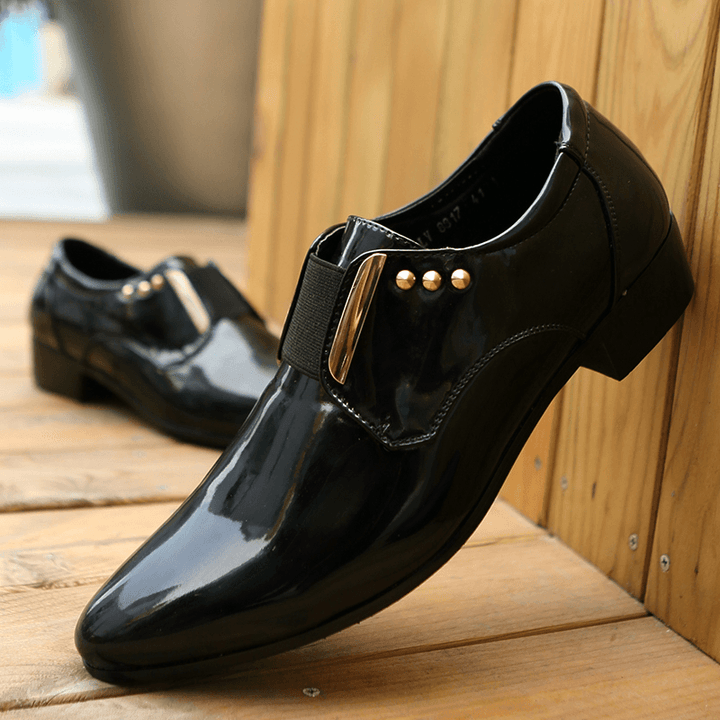 Men Patent Leather Glossy Pointed Toe Slip-On Dress Shoes - Trendha