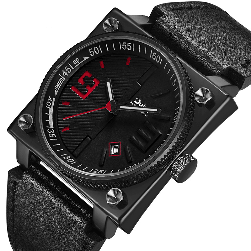 Oulm Fashion Square Luminous Pointer Genuine Leather Strap 3ATM Waterproof Men Quartz Watch Wristwatch - Trendha
