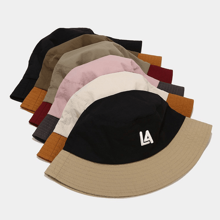 Unisex Quick-Drying Fabric Color-Block Letter Embroidery Fashion Sun Protection Bucket Hat - Trendha