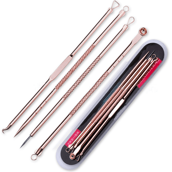 Y.F.M® 4Pcs Acne Blackhead Remover Needles Set Rose Gold Double Head Pimples Multipurpose Cleansing Tool - Trendha