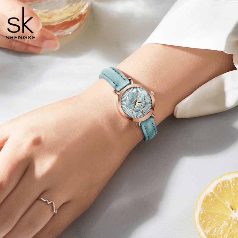 SHENGKE K0148 Fashion Leather Band Watch Casual Dial Elegant Ladies Quartz Watch - Trendha