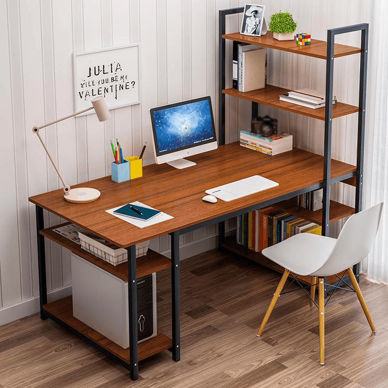 Computer Desktop Desk Simple Desk with Bookshelf Combination One Table Student Simple Home Double Writing Desk for Home Office - Trendha