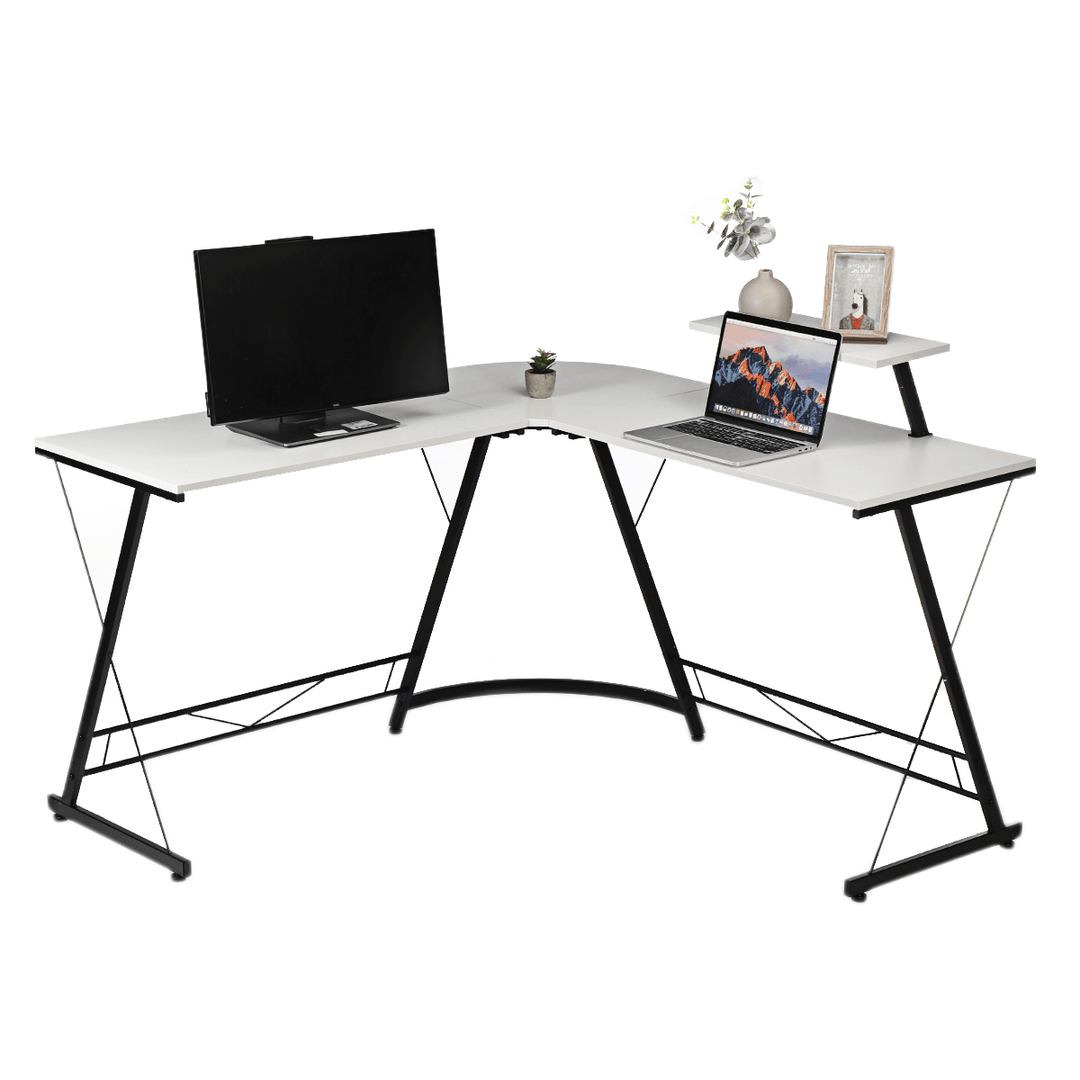 L-Shape Corner Desk Computer Lpatop Gaming Desk Table Modern Sturdy Table with Removable Shelf for Office Home Bedroom - Trendha