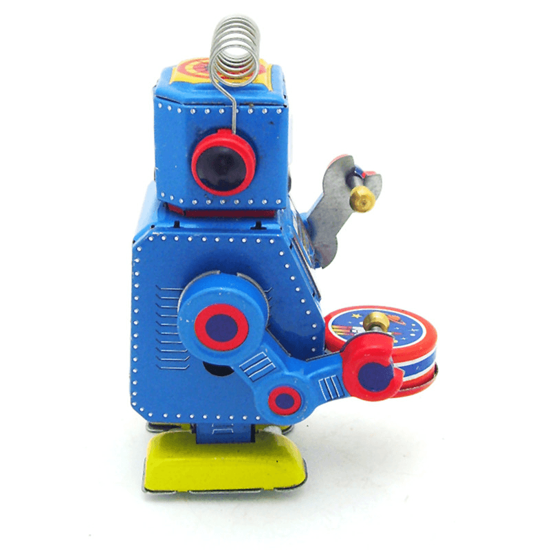 Classic Vintage Clockwork Wind up Drum Playing Robot Reminiscence Children Kids Tin Toys with Key - Trendha