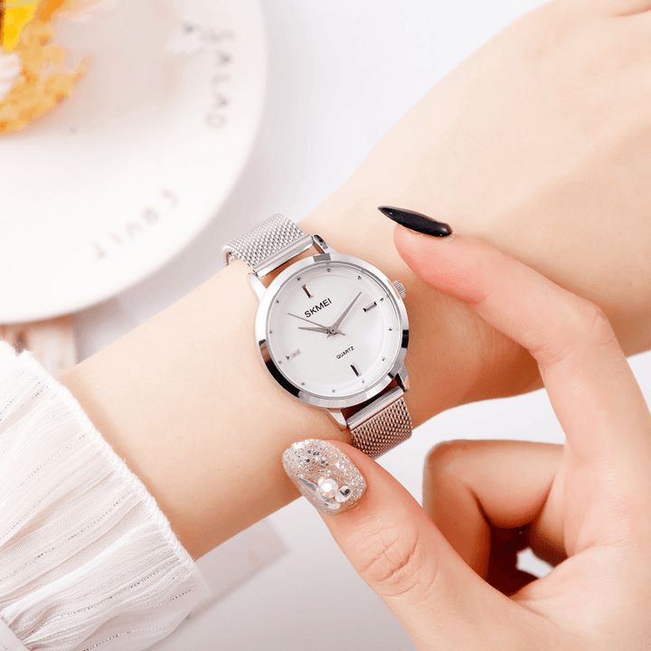 SKEMI 1528 Stainless Steel Strap Casual Style Waterproof Fashion Women Wristwatches Quartz Watch - Trendha