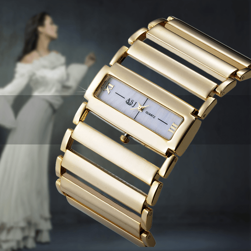 Women Luxury Stainless Steel Watch Ladies Wide Steel Band Bracelet Watch Quartz Watches - Trendha