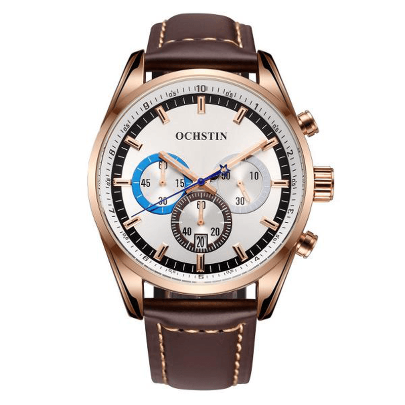 OCHSTIN 6046G Men Quartz Watch Luxury Leather Strap Business Watch - Trendha