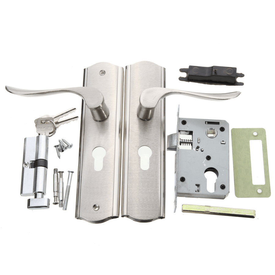 Polished Door Handle Front Back Lever Lock Cylinder Dual Latch with Keys - Trendha