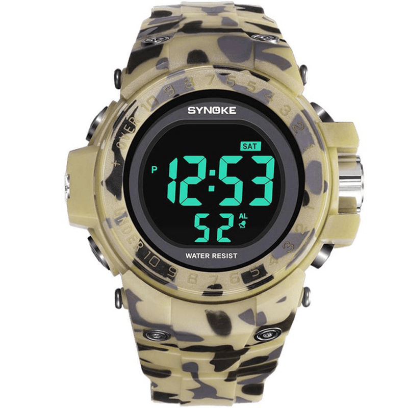 SYNOKE 9030 Fashion Men Watch Waterproof Week Display Alarm EL Light Camouflage Digital Watch - Trendha