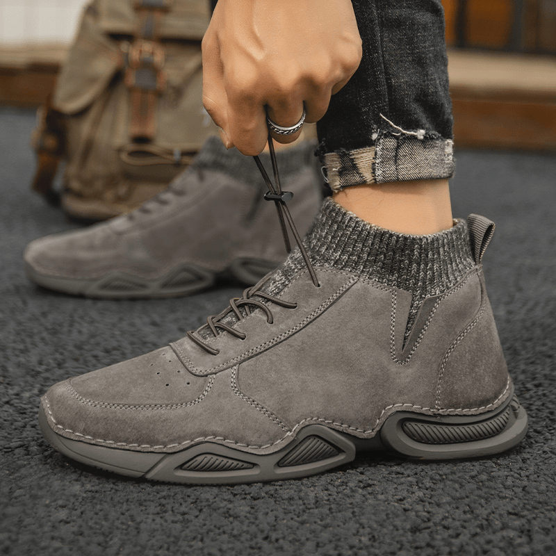 Men Leather Breathable Non Slip Wearable Soft Sole Casual Sock Boots - Trendha