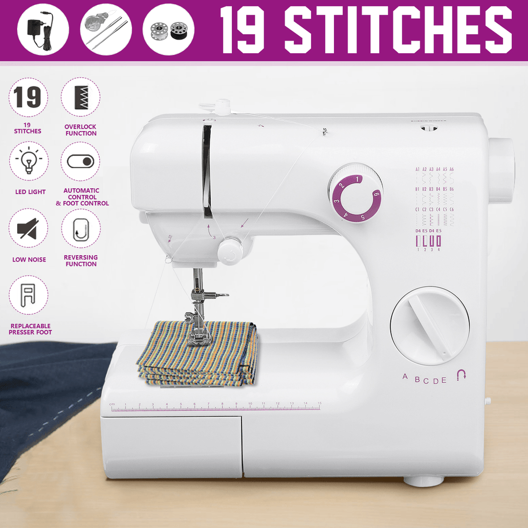 19 Stitches 110-240V Electric Sewing Machine Portable Desktop Household LED Tailor Pedal - Trendha