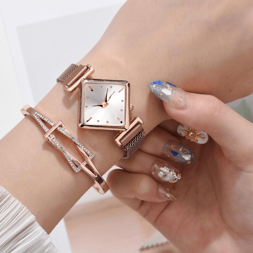 Deffrun Square Dial Unique Design Ladies Wrist Watch Mesh Steel Band Quartz Watches - Trendha