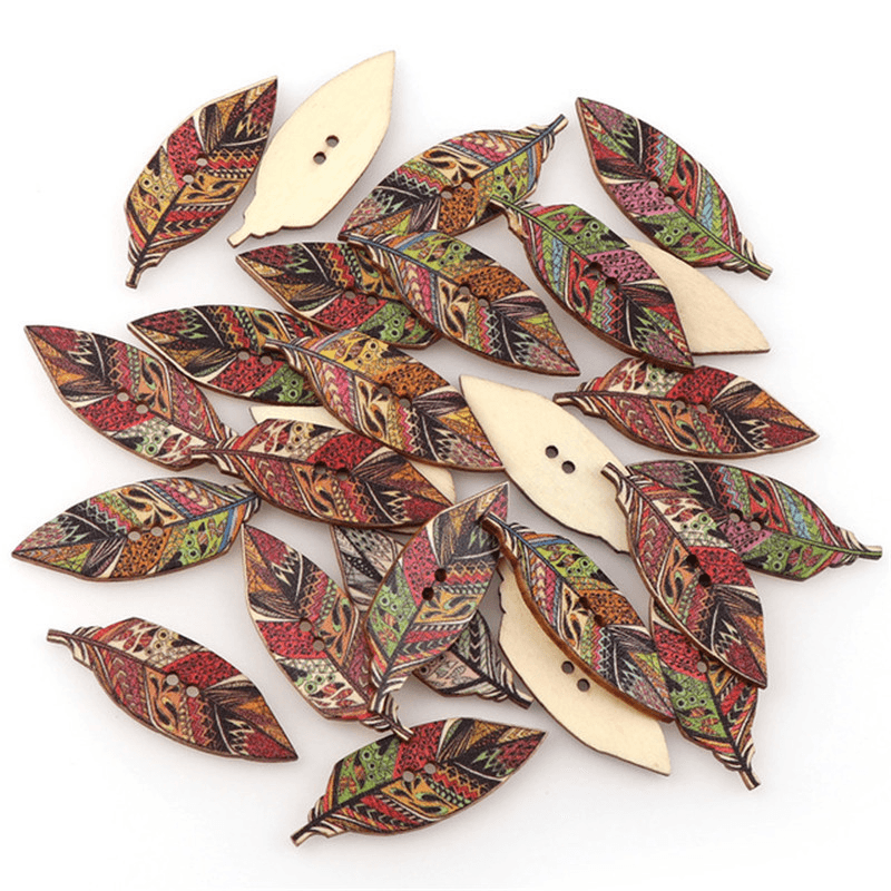 50PCS Retro Style Leaves Shaped Wooden Buttons Washable Sewing Buttons DIY Decor Handcraft Supplies - Trendha