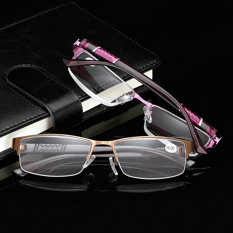 Stainless Steel Resin Lens Reading Glasses Half Frame Presbyopic Glasses - Trendha