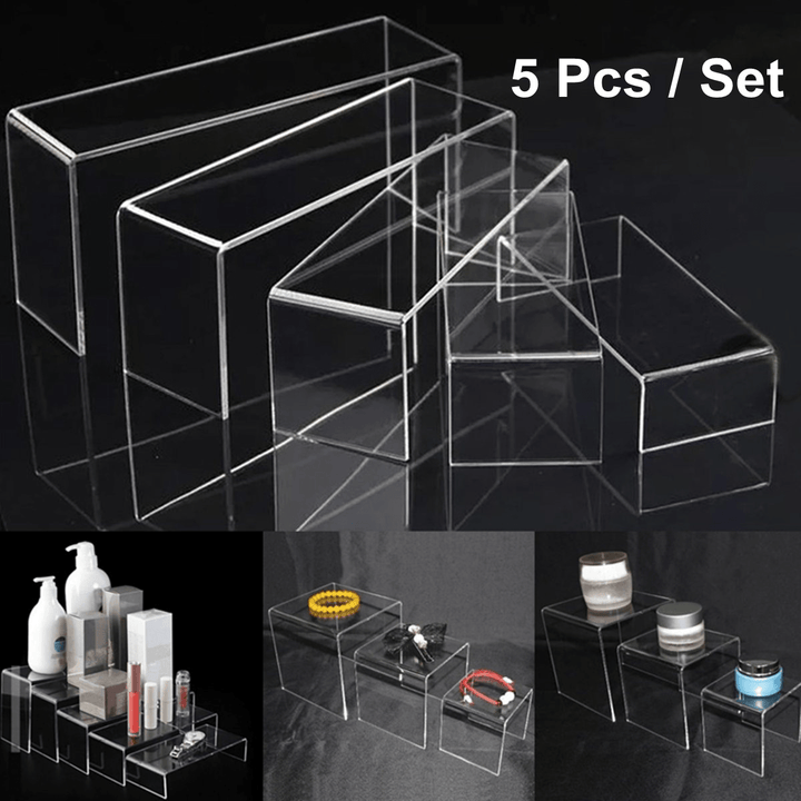5Pcs Clear Acrylic Perspex Sturdy Jewelry Cupcake Dessert Display Riser Stand Showcase Decorations - Trendha