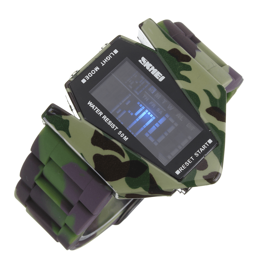 Fashion Futuristic Airplane Shaped Stealth Fighter Waterproof Colorful LED Light Digital Watch - Trendha
