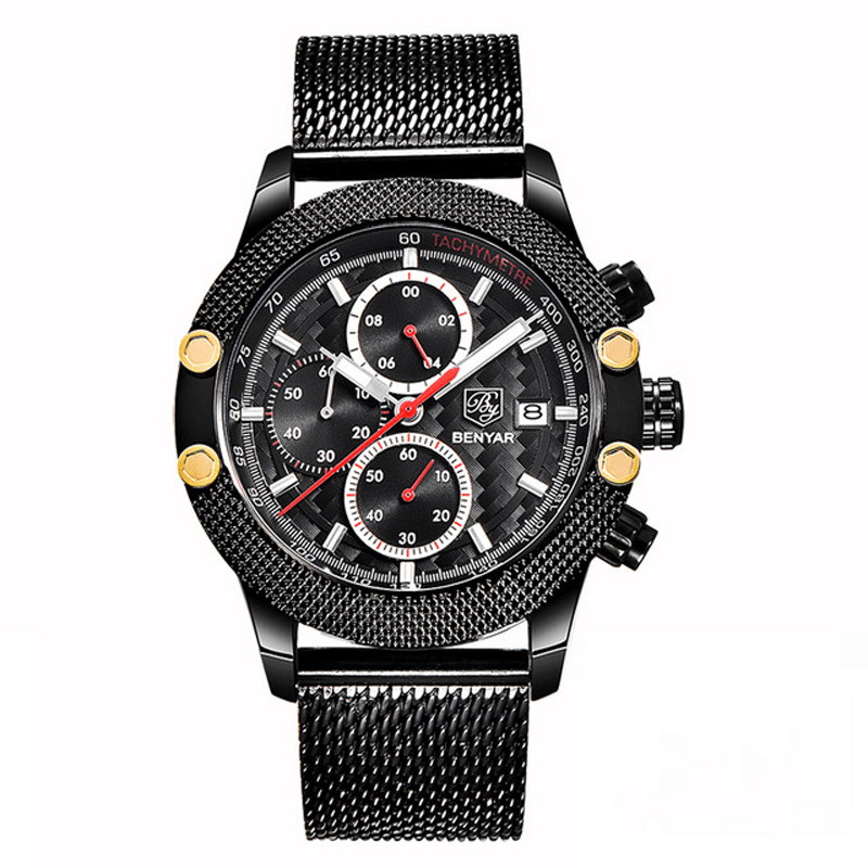 BENYAR 5109M Fashion Men Watch Chronograph 3ATM Waterproof Stainless Steel Strap Quartz Watch - Trendha
