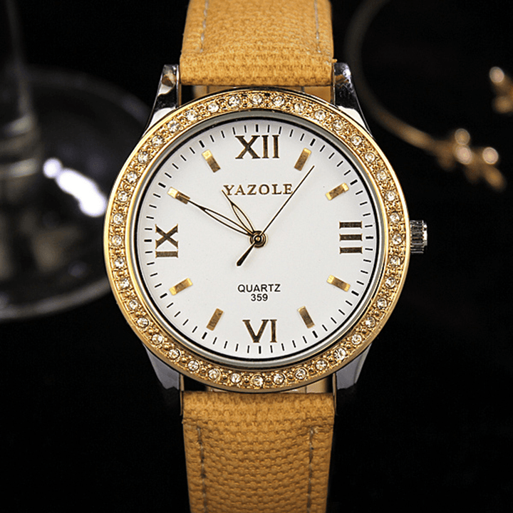 YAZOLE 359 Fashion Women Quartz Watch Retro Crystal Gold Luxury Genuine Leather Watch Ladies Watch - Trendha