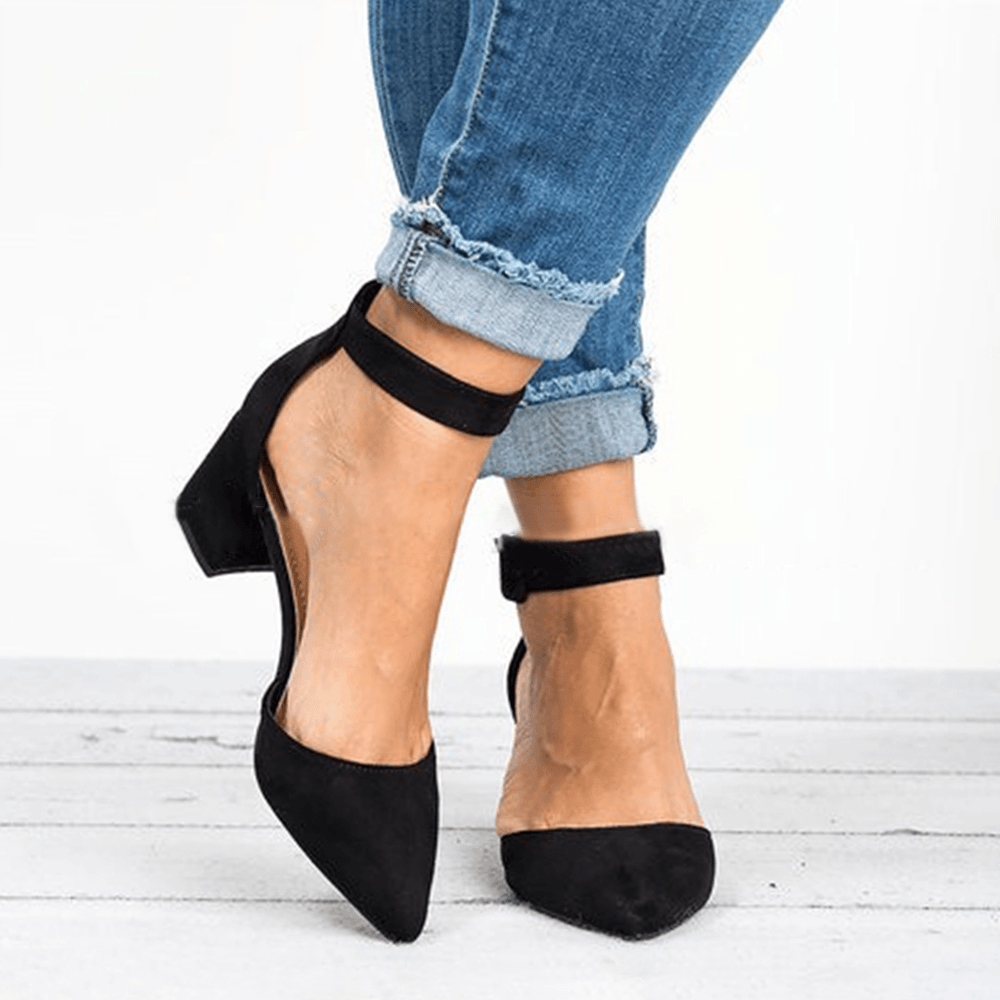 Large Size Women Chunky Heel Ankle Strap Pumps - Trendha