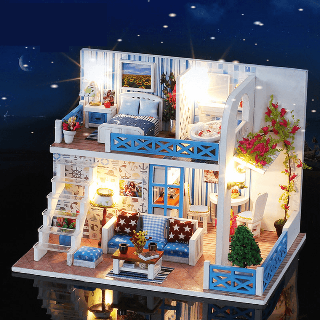 Wooden Multi-Style 3D DIY Handmade Assemble Doll House Miniature Kit with Furniture LED Light Education Toy for Kids Gift Collection - Trendha