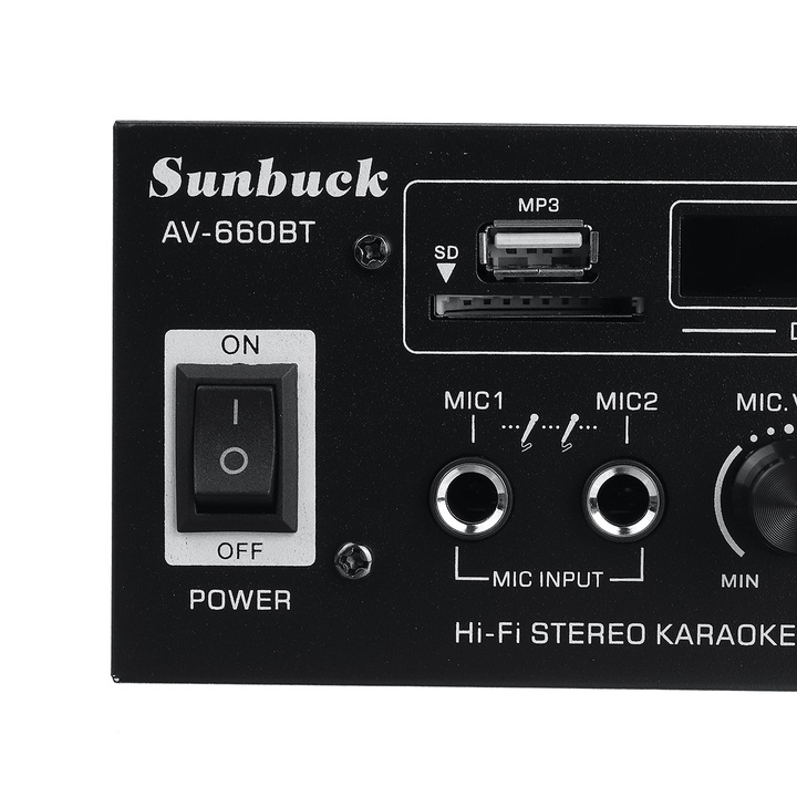 Sunbuck AV-660BT 2000W Bluetooth 5.0 Audio Power Amplifier EQ Stereo AMP Car Home 2CH AUX USB FM Radio - Trendha