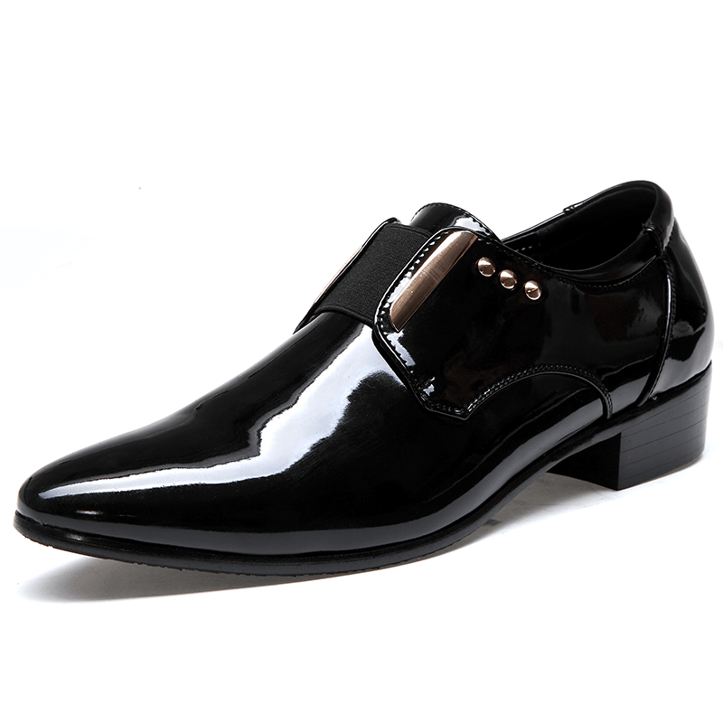 Men Patent Leather Glossy Pointed Toe Slip-On Dress Shoes - Trendha