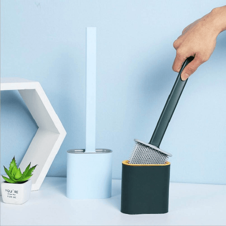 Loskii Soft Rubber Long Handle Toilet Brush Anti-Skid TRP Brush Head Bathroom Toilet Cleaning Brush and Holder Set - Trendha