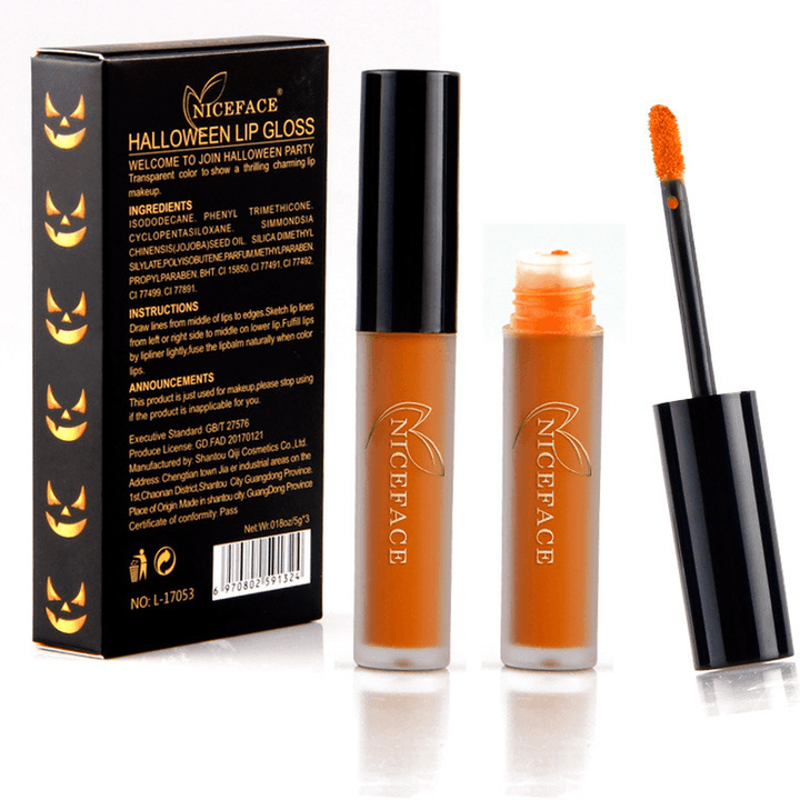 NICEFACE Halloween Matte Lipstick Liquid Lip Gloss Kit Suit Retro Pumpkin Nude Makeup - Trendha