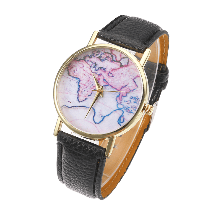 Fashion Casual PU Leather Strap Map Dial Women Wrist Watch Quartz Watch - Trendha