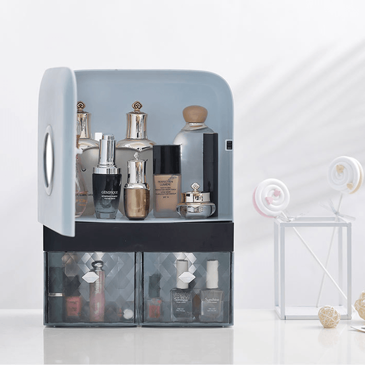 Wall Mounted/Desktop Makeup Organizer Cosmetic Storage Box Drawer Case Brush Holder - Trendha