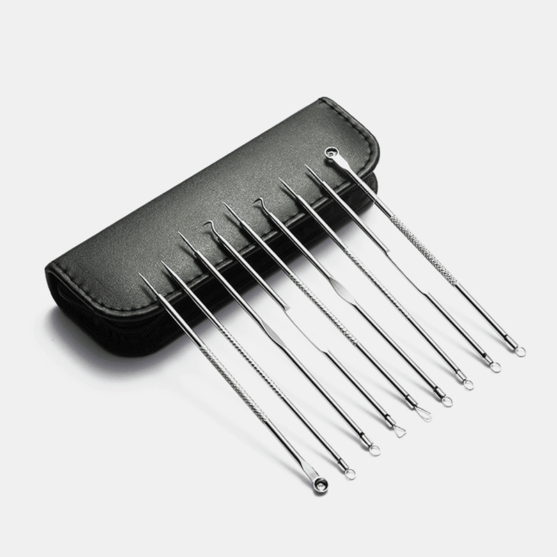 9 Pcs Acne Remover Tool Set Stainless Steel Double-Head Acne Needles Remove Blackhead Face Care Tool - Trendha