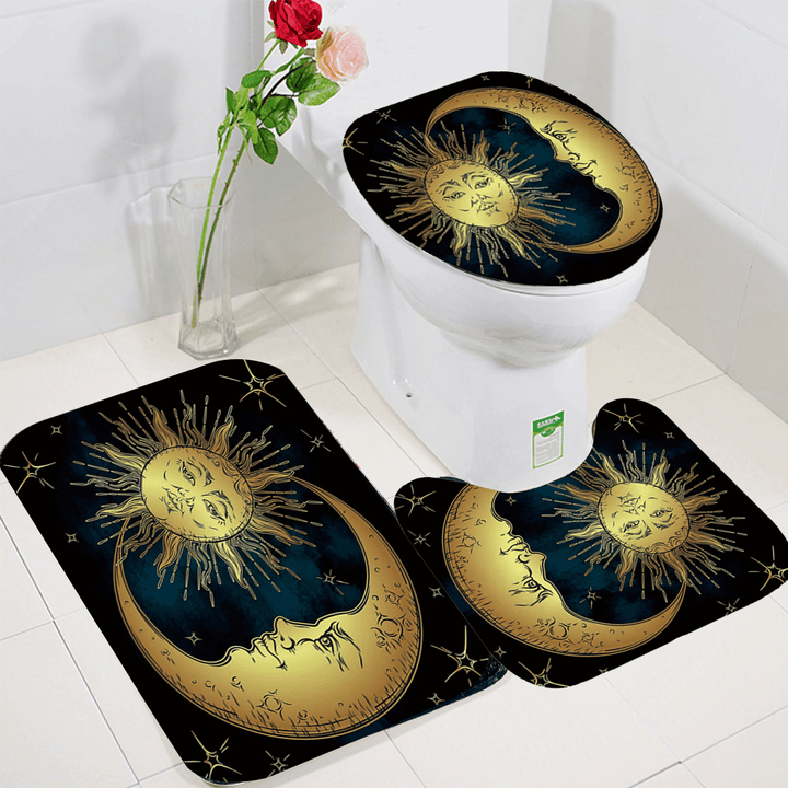 180X180Cm Sun Bathroom Waterproof Polyester Fabric Shower Curtains with 12 Hooks + Toilet Mat Rug - Trendha