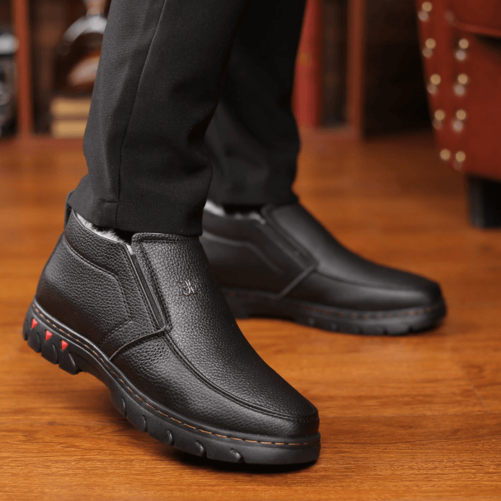 Men Comfy Microfiber Leather Warm Plush Lining Business Casual Ankle Boots - Trendha