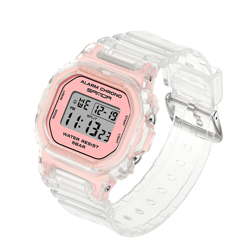 SANDA 2009 Transparent Strap Digital Watch - Fashionable Luminous Display Stopwatch with Fresh Color Design - Trendha