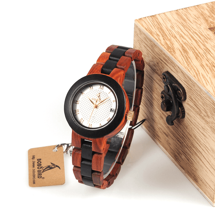 BOBO BIRD M19 Roman Number Date Display Women Wrist Watch Wooden Quartz Watch - Trendha