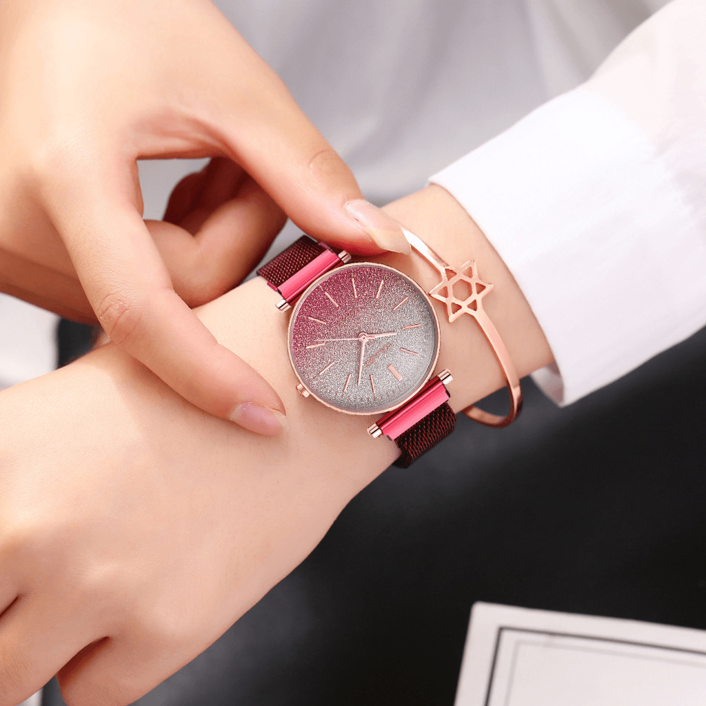 Fashion Elegant Gradient Color Roman Number Dial Magnetic Buckle Ladies Wristwatches Quartz Watch - Trendha