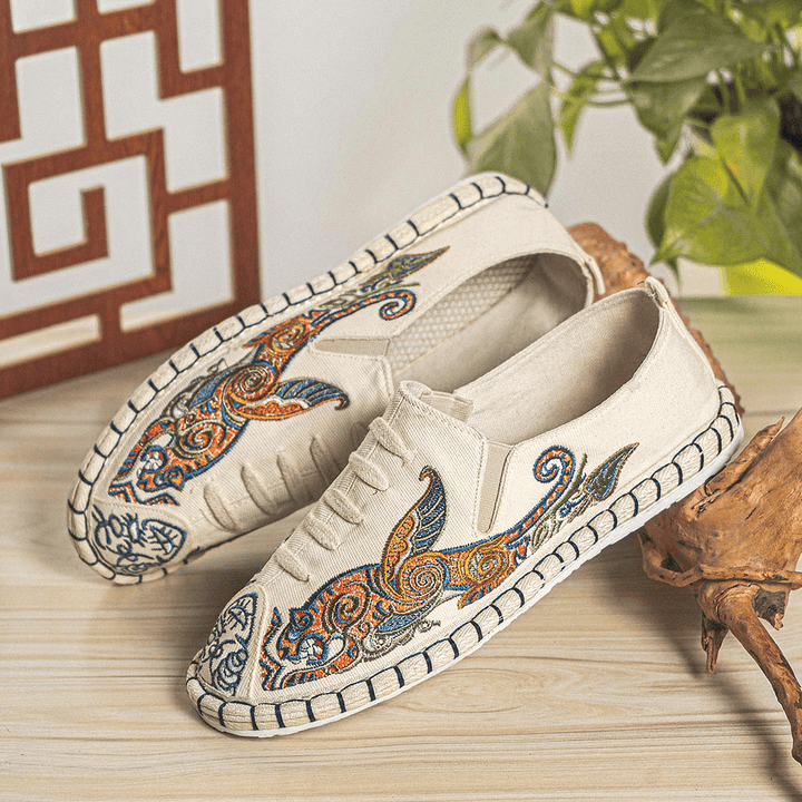 Men Canvas Breathable Hand Stitching Comfy Old Peking Casual Linen Shoes - Trendha