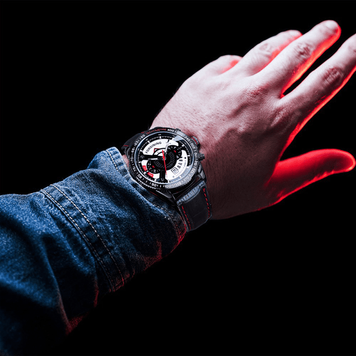 FORSINING A231 Fashion Men Automatic Watch Luminous Date Week Month Display Waterproof Leather Strap Mechanical Watch - Trendha