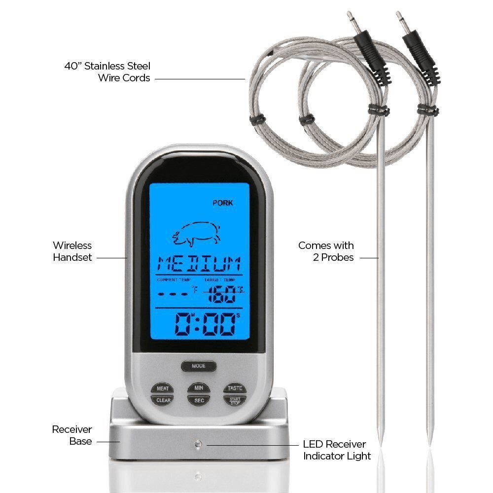 LCD Wireless Thermometer Barbecue Timer Digital Probe Cooking Thermometer Food Temperature Gauge - Trendha