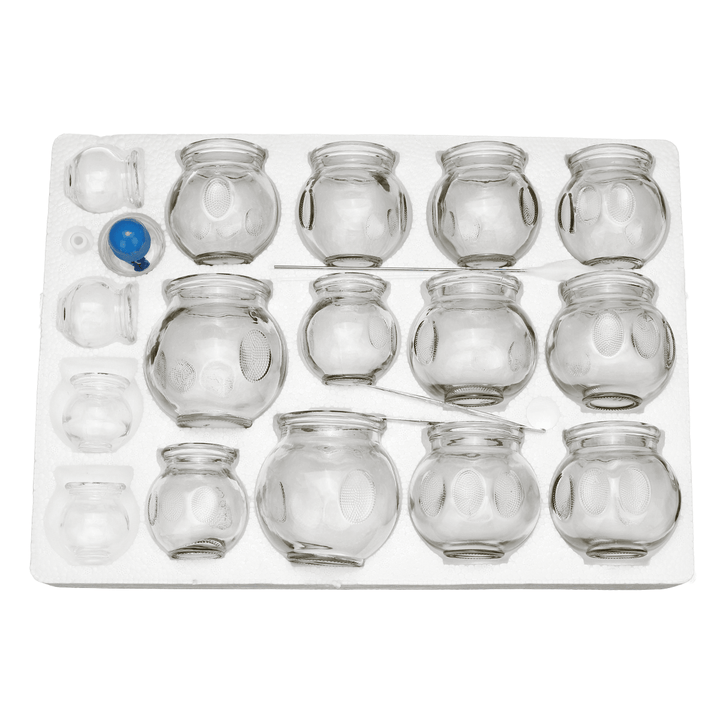 16Pcs Glass Fire Cupping Jars Set Chinese Acupuncture Vacuum Massage Therapy Device - Trendha