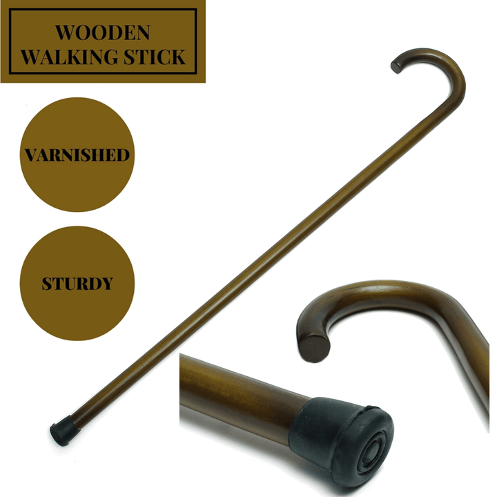 36.2'' Wooden Walking Stick Cane Pole Non-Slip Crook Handle Sturdy Deluxe Tools Kit - Trendha