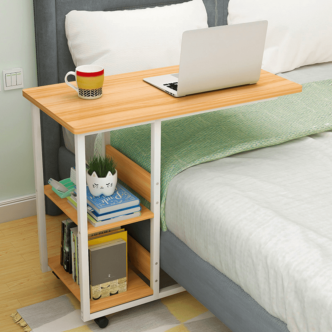 Multifunctional Movable Bedside Laptop Desk Computer Table Study Table Computer Stand with 2 Tiers Storage Shelves Bookshelf - Trendha