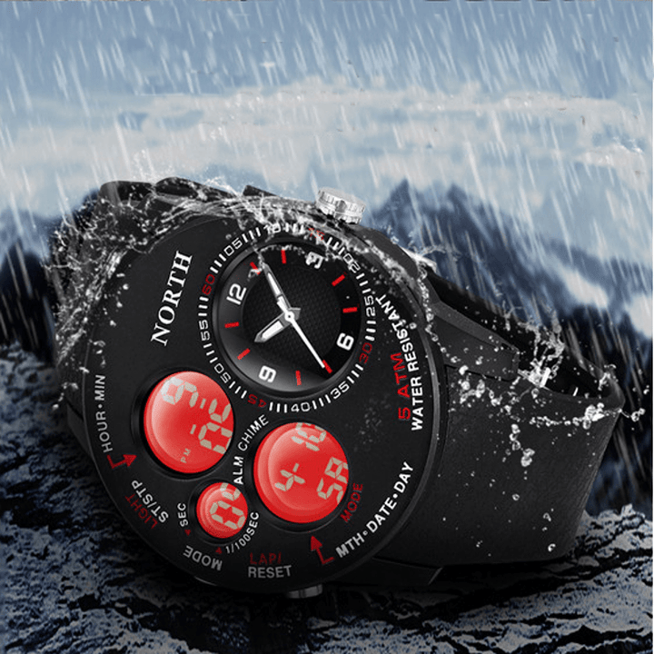 Fashion Casual Men Digital Watch 5ATM Waterproof Luminous Week Date Display Stopwatch Dual Display Watch - Trendha