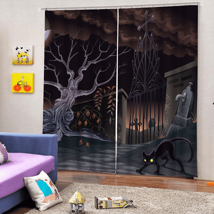 132*160Cm Blackout Window Curtains Halloween Printed Curtains for Living Room Festival Decoration - Trendha