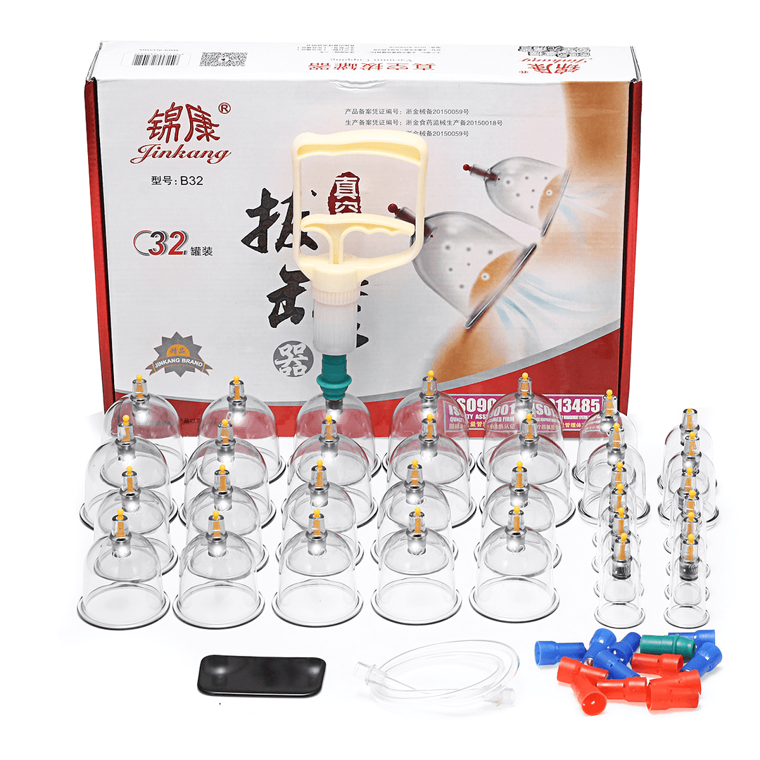 32Pcs Chinese Cupping Vacuum Cup Massage Set Therapy Health Acupuncture Kit - Trendha