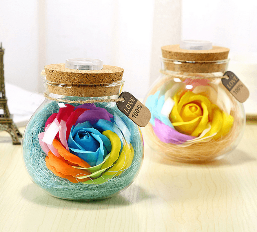 Handmade Valentine'S Day Gifts Preserved Rose Flower in Glass Dome W/ LED Lights Decorations - Trendha
