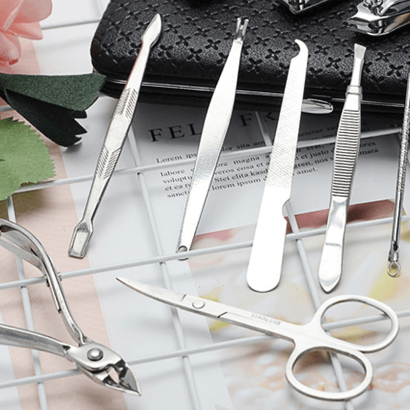 12Pcs Stainless Steel Nail Clippers Set Portable Exfoliating Manicure Pedicure Grooming Kit - Trendha