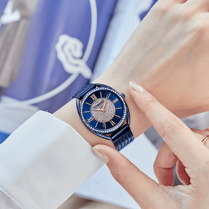 MINI FOCUS 0425L Casual Elegant Rhinestones Decoration Dial 3ATM Waterproof Women Wrist Watch Quartz Watch - Trendha