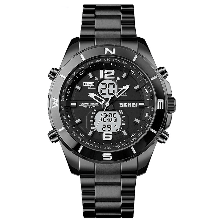 SKMEI 1670 Business Style Countdown Dual Display Watch Luminous Display Full Steel Men Wrist Watch - Trendha