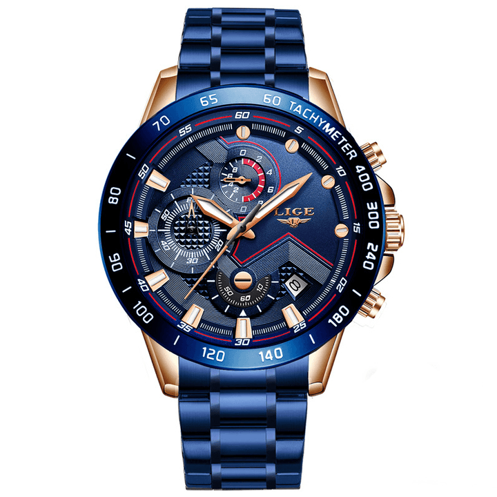 LIGE 9982 Waterproof Multifunction Men Wrist Watch Luminous Display Quartz Watch - Trendha